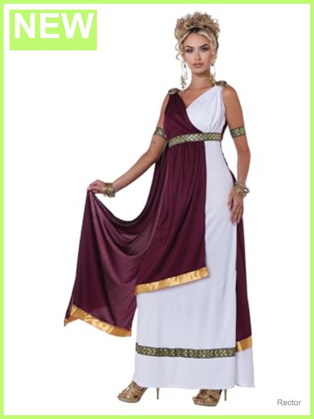 Roman Empress Costume Dress with Drape Medallions Armbands